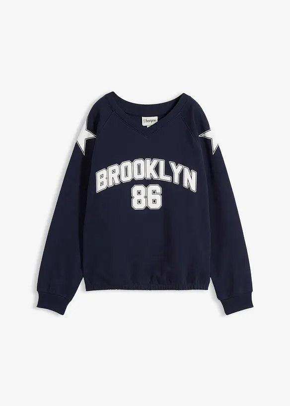 Oversize-Sweatshirt aus weichem Baumwoll-Mix in blau von vorne - bonprix
