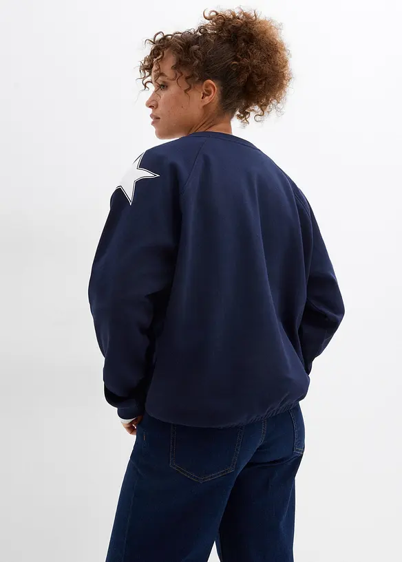 Oversize-Sweatshirt aus weichem Baumwoll-Mix in blau von hinten (im Anschnitt) - bonprix