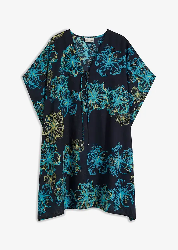 Transparente Strandtunika mit V-Ausschnitt in blau von vorne - bonprix Transparente Strandtunika mit V-Ausschnitt in blau von vorne - bonprix