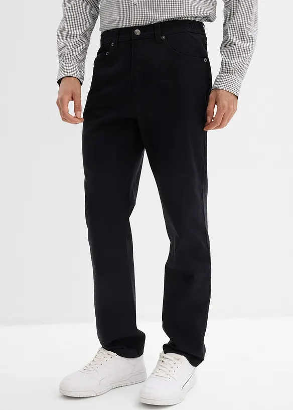Classic Fit Stretch-Hose mit Dehnbund, Straight in schwarz von vorne - bonprix