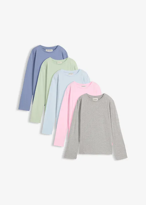 Langarmshirt aus Baumwolle (5er Pack) in grün von vorne - bonprix