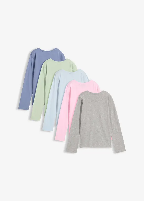 Langarmshirt aus Baumwolle (5er Pack) in grün von hinten - bonprix