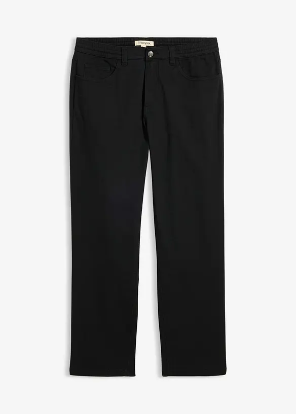 Relaxed Fit Stretch-Hose mit Dehnbund, Straight in schwarz von vorne - bonprix