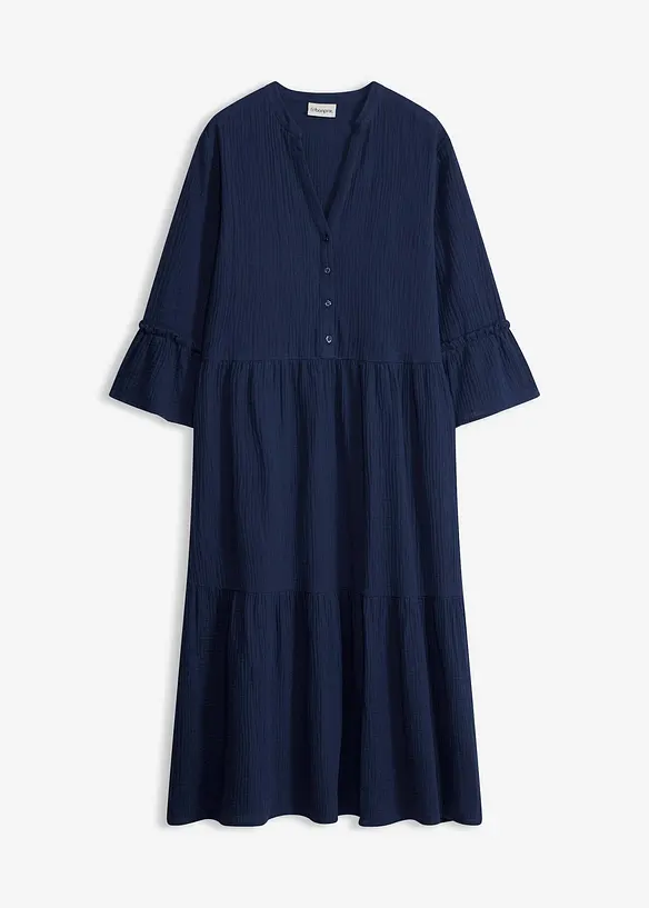 Midikleid aus weichem Musselin in blau von vorne - bonprix