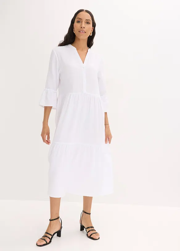 Midikleid aus weichem Musselin in weiß von vorne (Totalaufnahme) - bonprix
