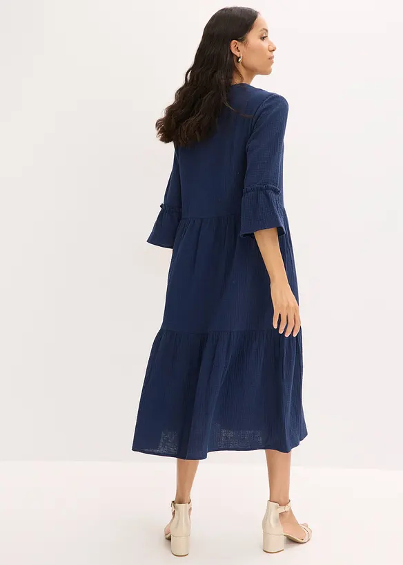 Midikleid aus weichem Musselin in blau von hinten (Totalaufnahme) - bonprix