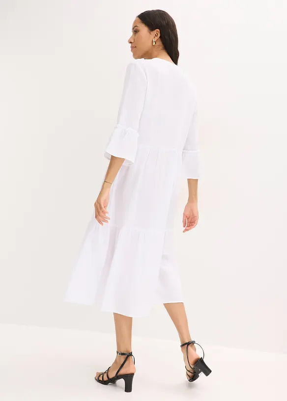 Midikleid aus weichem Musselin in weiß von hinten (Totalaufnahme) - bonprix