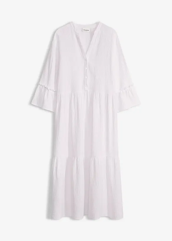 Midikleid aus weichem Musselin in weiß von vorne - bonprix