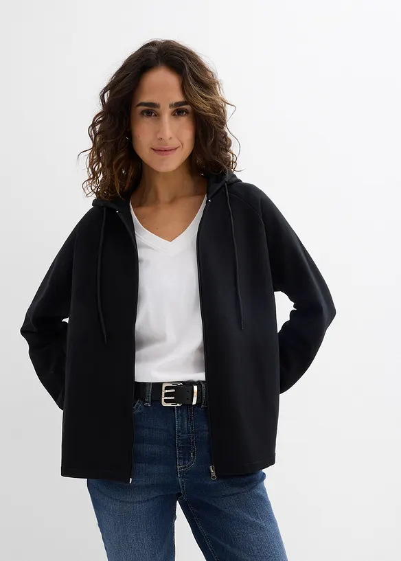 Sweatjacke aus reiner Bio-Baumwolle in schwarz von vorne (im Anschnitt) - bonprix