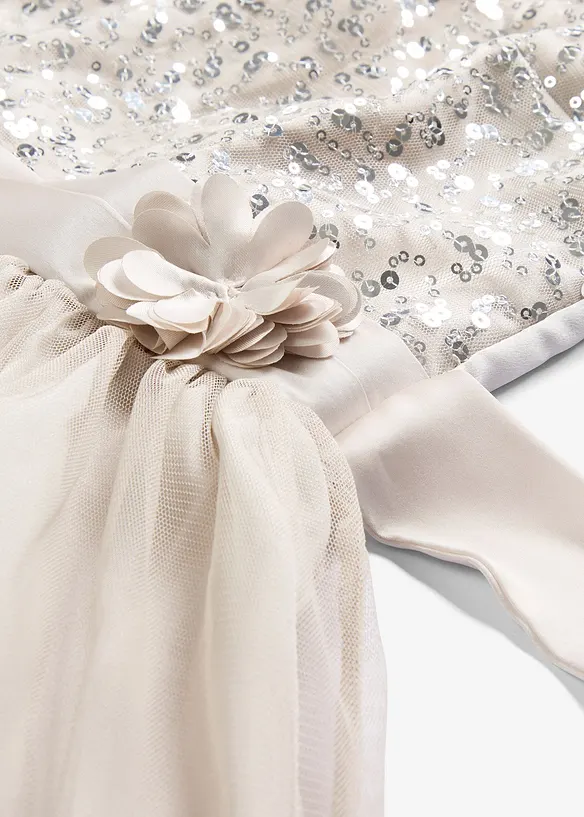 Kleid mit Satinband und großer Applikation in silber - bonprix