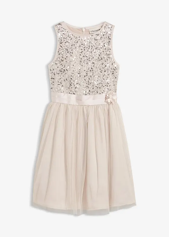 Kleid mit Satinband und großer Applikation in silber von vorne - bonprix