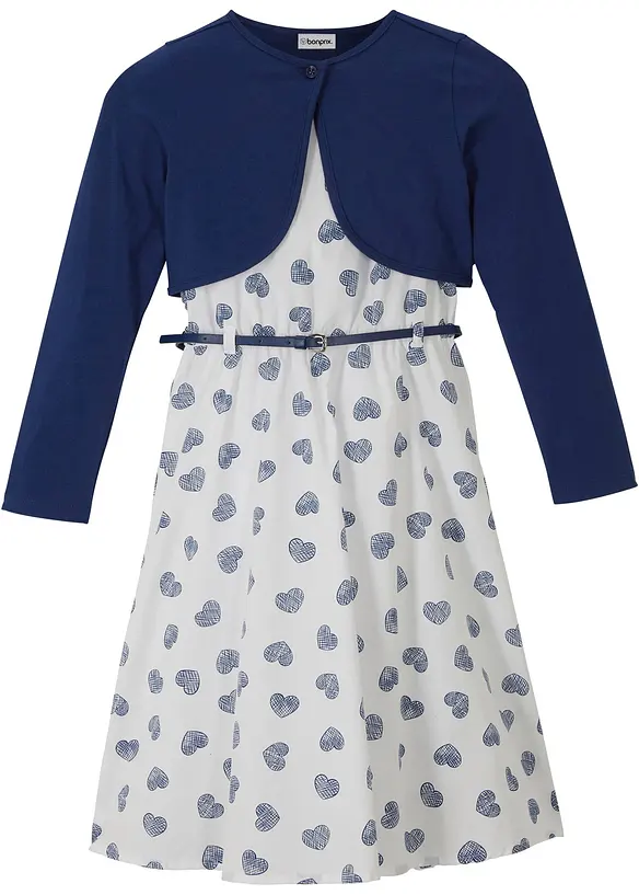 Kleid + Bolero + Gürtel (3-tlg.Set) in blau von vorne - bonprix