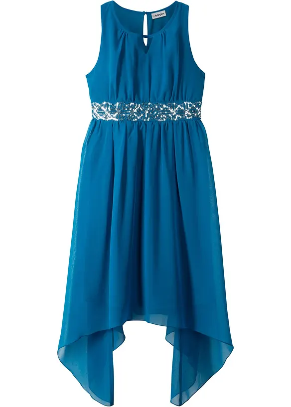 Chiffonkleid mit Pailletten in blau von vorne - bonprix