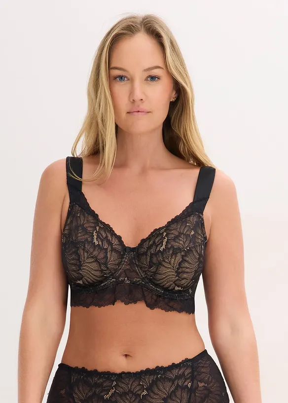 Minimizer-BH mit gepolsterten Trägern in schwarz von vorne (im Anschnitt) - bonprix