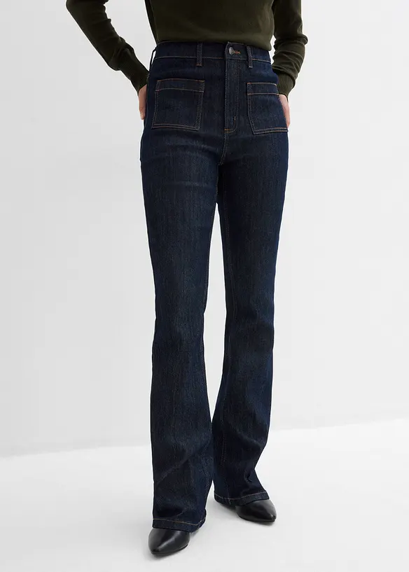 Bootcut-Jeans High Waist, Bequembund in blau von vorne - bonprix