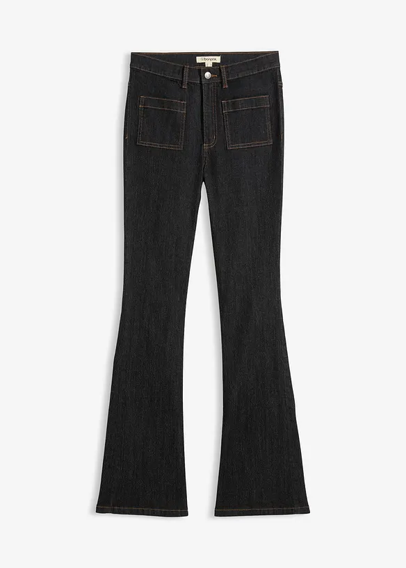 Bootcut-Jeans High Waist, Bequembund in schwarz von vorne - bonprix