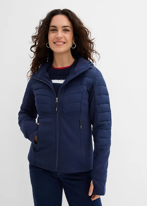Wasserabweisende Hybridjacke mit Softshell- und Steppeinsätzen in blau von vorne (im Anschnitt) - bonprix