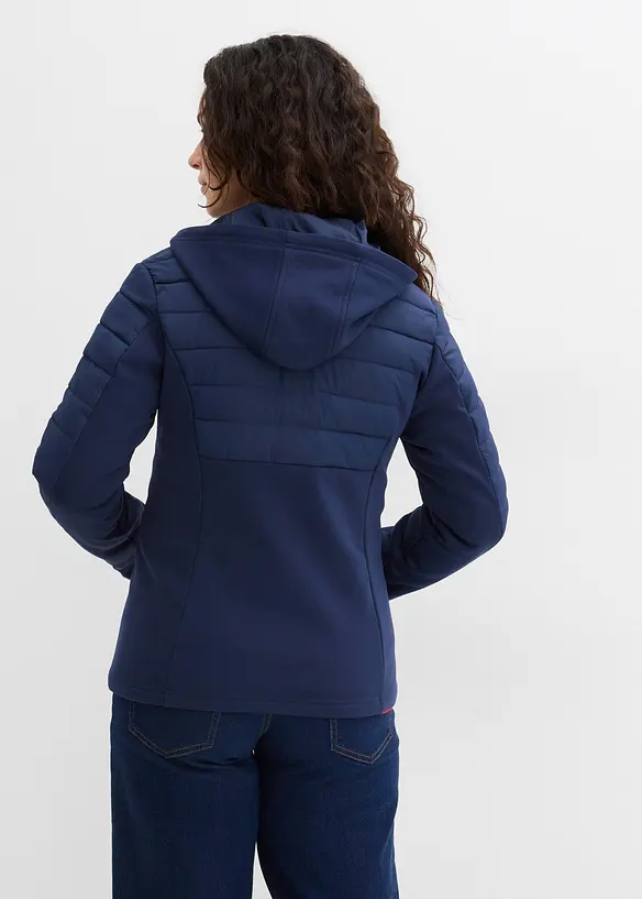 Wasserabweisende Hybridjacke mit Softshell- und Steppeinsätzen in blau von hinten (im Anschnitt) - bonprix
