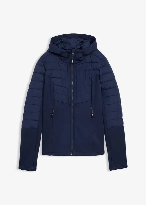 Wasserabweisende Hybridjacke mit Softshell- und Steppeinsätzen in blau von vorne - bonprix