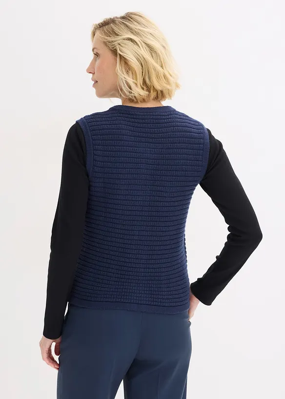 Strick-Weste mit Viskoseanteil in blau von hinten (im Anschnitt) - bonprix