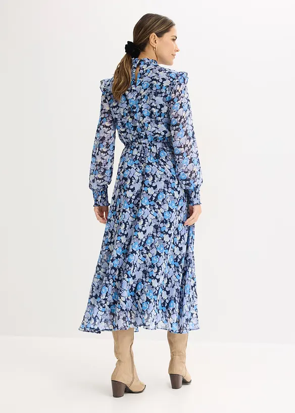 Chiffonkleid mit Stehkragen in blau von hinten (Totalaufnahme) - bonprix