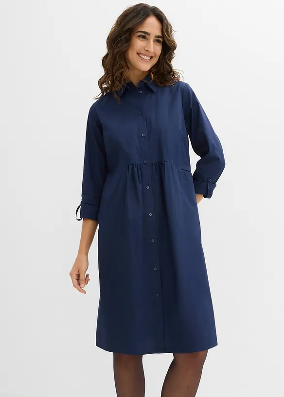Hemdblusenkleid aus reiner Baumwolle in blau von vorne (Totalaufnahme) - bonprix