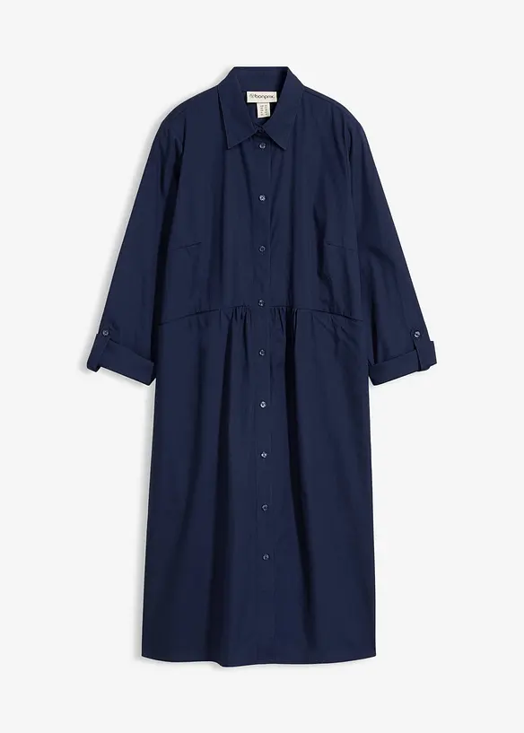 Hemdblusenkleid aus reiner Baumwolle in blau von vorne - bonprix