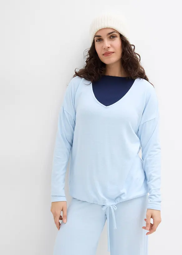 Oversize-Sweatshirt in Strickoptik in blau von vorne (im Anschnitt) - bonprix