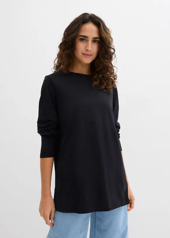 Longshirt aus reiner Bio-Baumwolle in schwarz von vorne (im Anschnitt) - bonprix