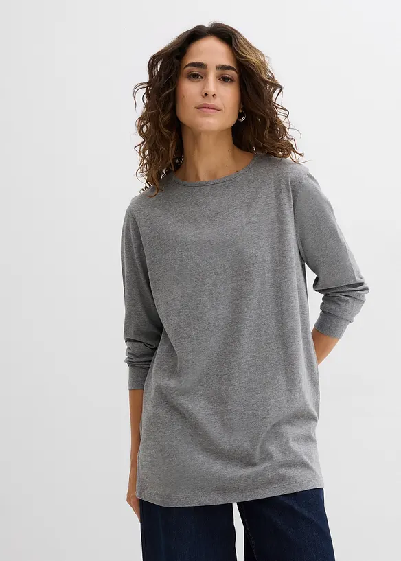 Longshirt aus reiner Bio-Baumwolle in grau von vorne (im Anschnitt) - bonprix Longshirt aus reiner Bio-Baumwolle in grau von vorne (im Anschnitt) - bonprix