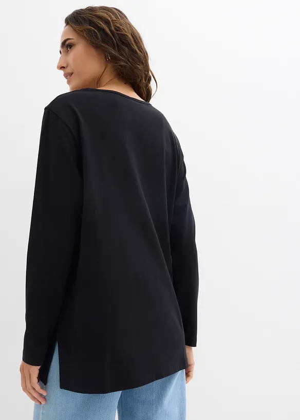 Longshirt aus reiner Bio-Baumwolle in schwarz von hinten (im Anschnitt) - bonprix