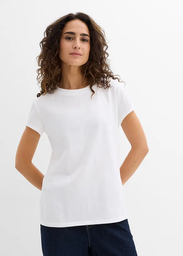 T-Shirt aus reiner Bio-Baumwolle (2er Pack) in schwarz von vorne (im Anschnitt) - bonprix