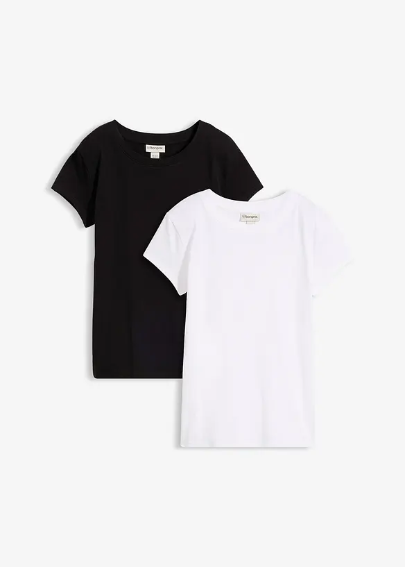 T-Shirt aus reiner Bio-Baumwolle (2er Pack) in schwarz von vorne - bonprix