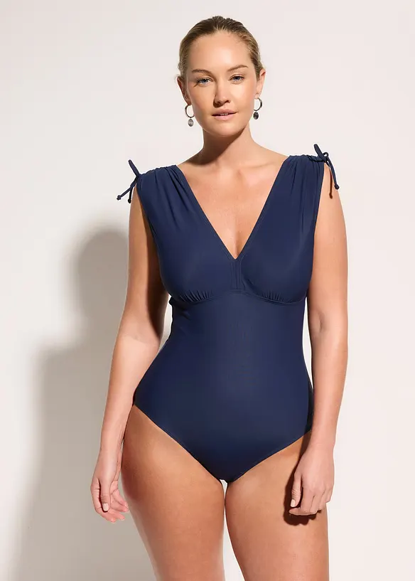Light Shape-Badeanzug mit breiten Trägern in blau von vorne (Totalaufnahme) - bonprix
