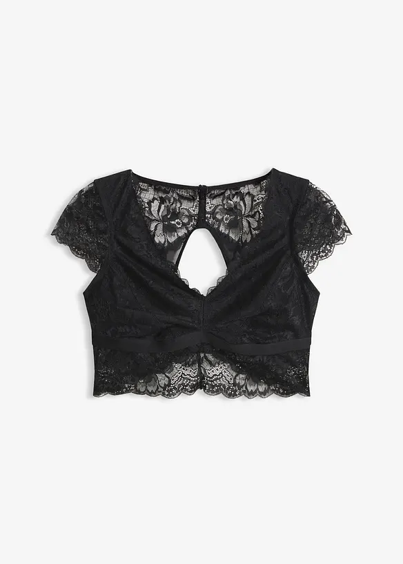 Bustier ohne Bügel mit floraler Spitze in schwarz von vorne - bonprix