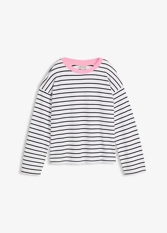 Oversize-Langarmshirt aus reiner Bio-Baumwolle in weiß von vorne - bonprix