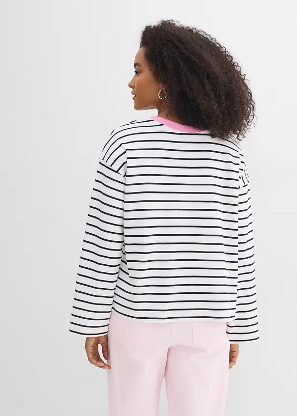 Oversize-Langarmshirt aus reiner Bio-Baumwolle in weiß von hinten (im Anschnitt) - bonprix