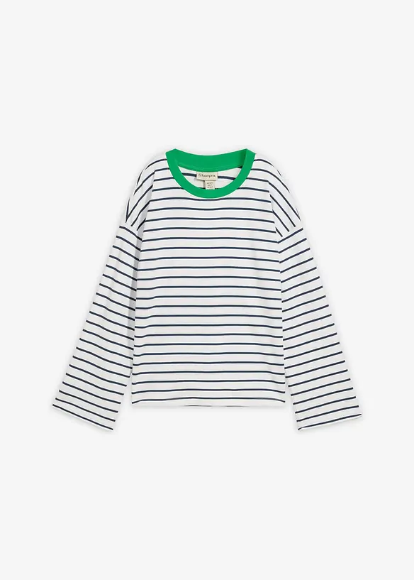 Oversize-Langarmshirt aus reiner Bio-Baumwolle in weiß von vorne - bonprix