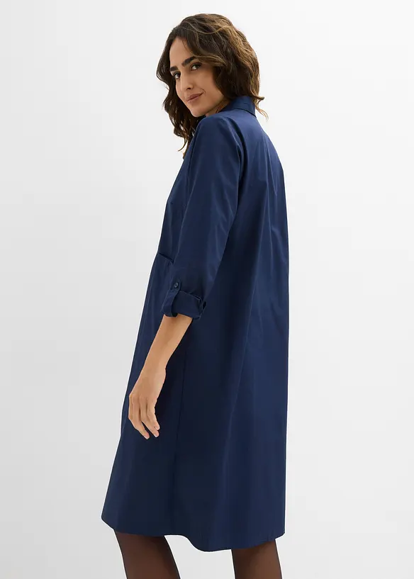 Hemdblusenkleid aus reiner Baumwolle in blau von hinten (Totalaufnahme) - bonprix