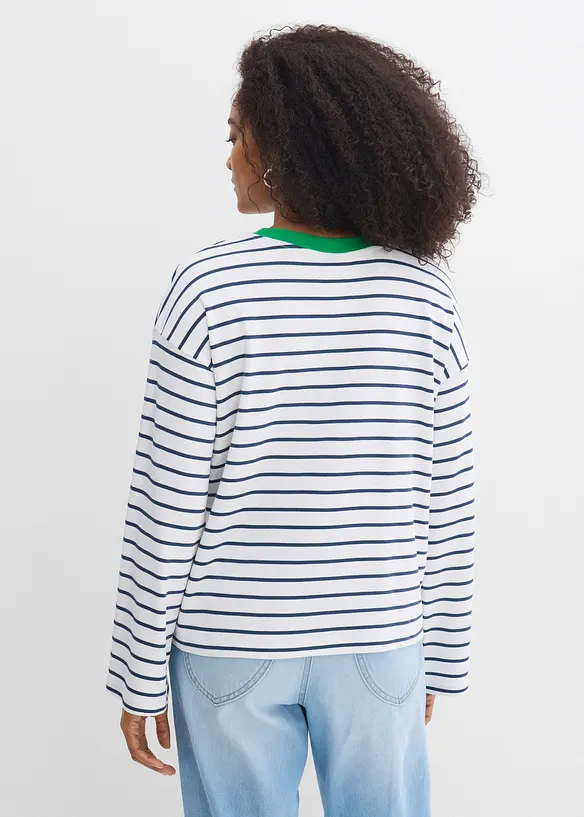 Oversize-Langarmshirt aus reiner Bio-Baumwolle in weiß von hinten (im Anschnitt) - bonprix