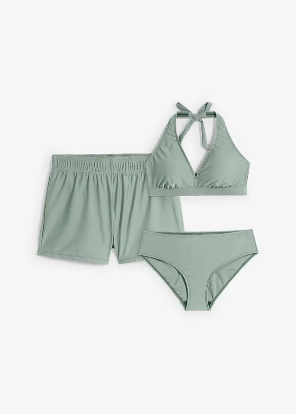Bikini und Badeunterteil (3-tlg.Set) in grau von vorne - bonprix