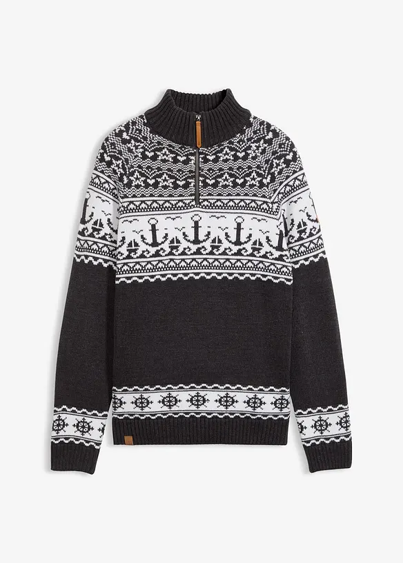 Norweger-Troyer in Regular Fit in grau von vorne - bonprix
