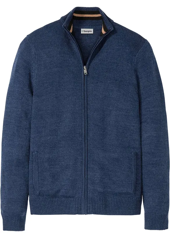 Feinstrickjacke in Regular Fit in blau von vorne - bonprix