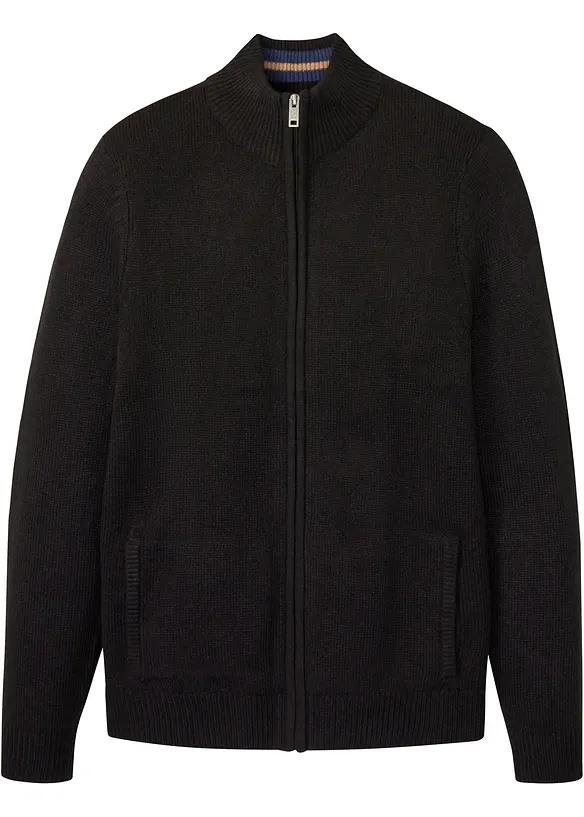 Feinstrickjacke in Regular Fit in schwarz von vorne - bonprix