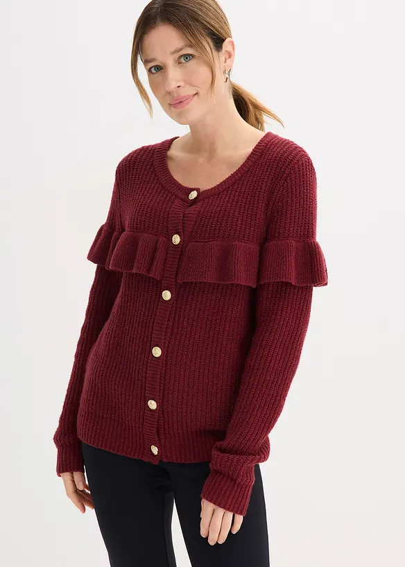 Feinstrickjacke aus Baumwoll-Mix in rot von vorne (im Anschnitt) - bonprix