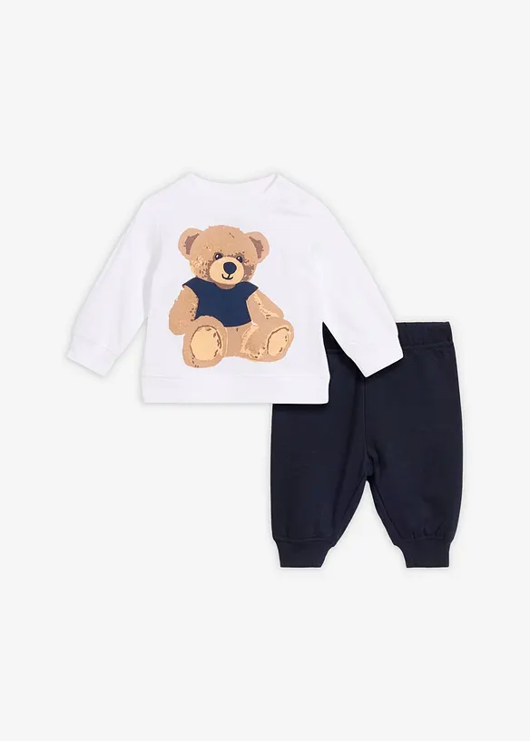 Baby Set aus Teddyshirt und Hose aus reiner Bio-Baumwolle (2-tlg.Set) in blau von vorne - bonprix