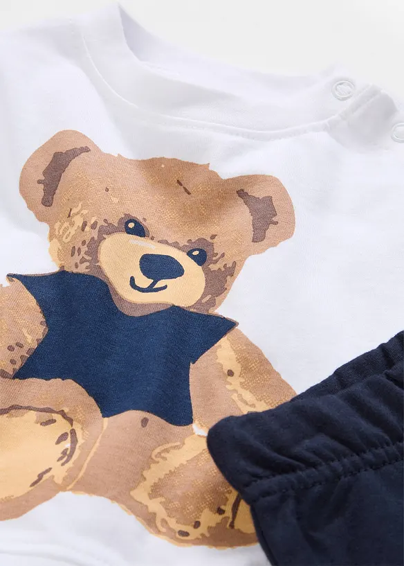 Baby Set aus Teddyshirt und Hose aus reiner Bio-Baumwolle (2-tlg.Set) in blau - bonprix