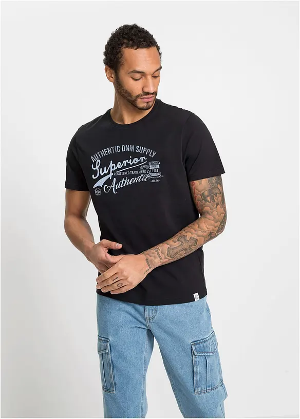 T-Shirt (2er Pack) in schwarz von vorne (im Anschnitt) - bonprix
