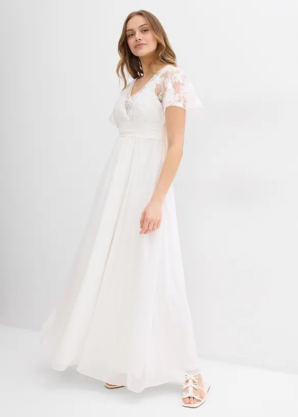 2-in-1 Umstandsbrautkleid mit diskreter Stillfunktion in weiß von vorne (Totalaufnahme) - bonprix