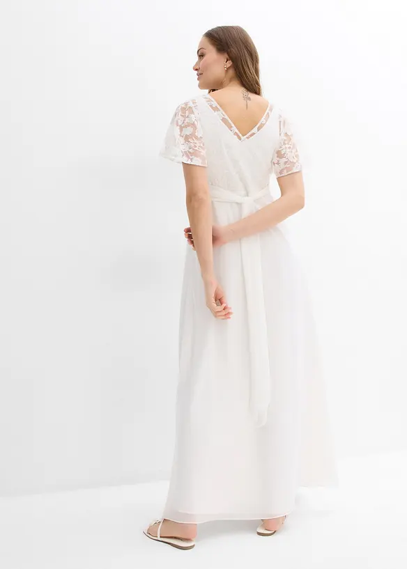 2-in-1 Umstandsbrautkleid mit diskreter Stillfunktion in weiß von hinten (Totalaufnahme) - bonprix